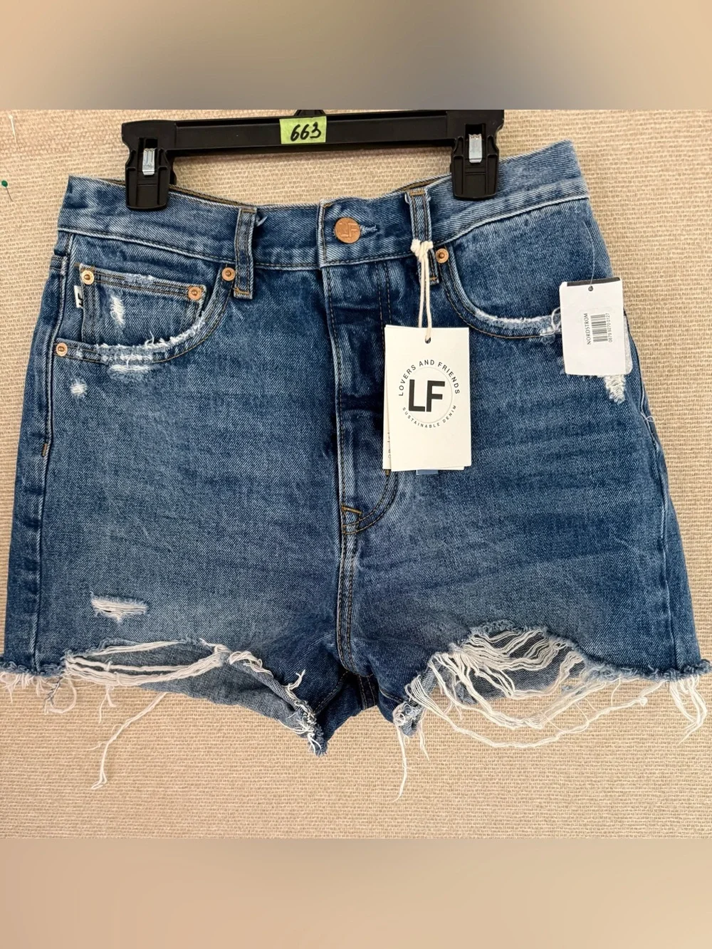 Lovers + Friends Distressed Dark Blue Denim Cutoff Shorts